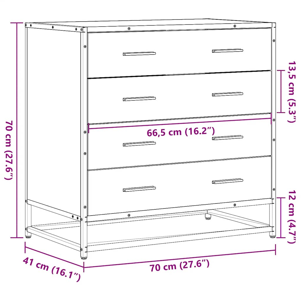 vidaXL Συρταριέρα Γκρι sonoma 70x41x70 εκ. από Επεξεργασμένο Ξύλο