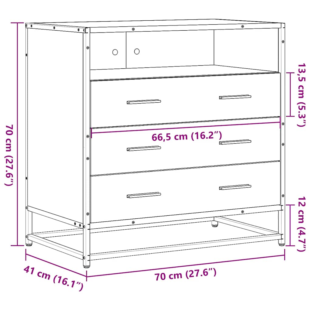 vidaXL Συρταριέρα Καφέ Δρυς 70x41x70 εκ. από Επεξεργασμένο Ξύλο