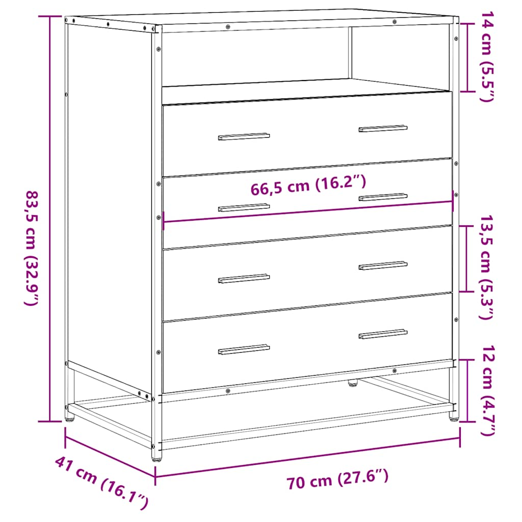 vidaXL Συρταριέρα Μαύρη 70x41x83,5 εκ. από Επεξεργασμένο Ξύλο