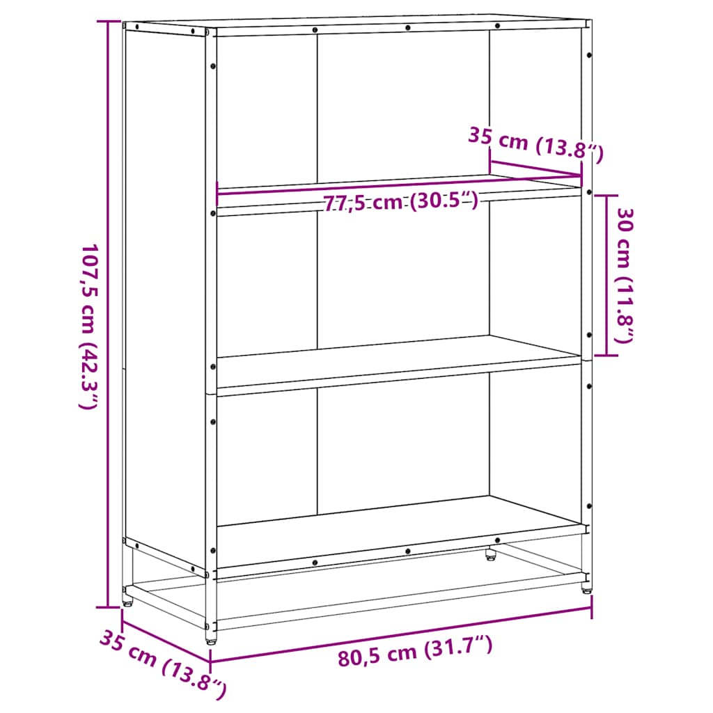 vidaXL Βιβλιοθήκη Καπνιστή Δρυς 80,5x35x107,5εκ από Επεξεργασμένο Ξύλο