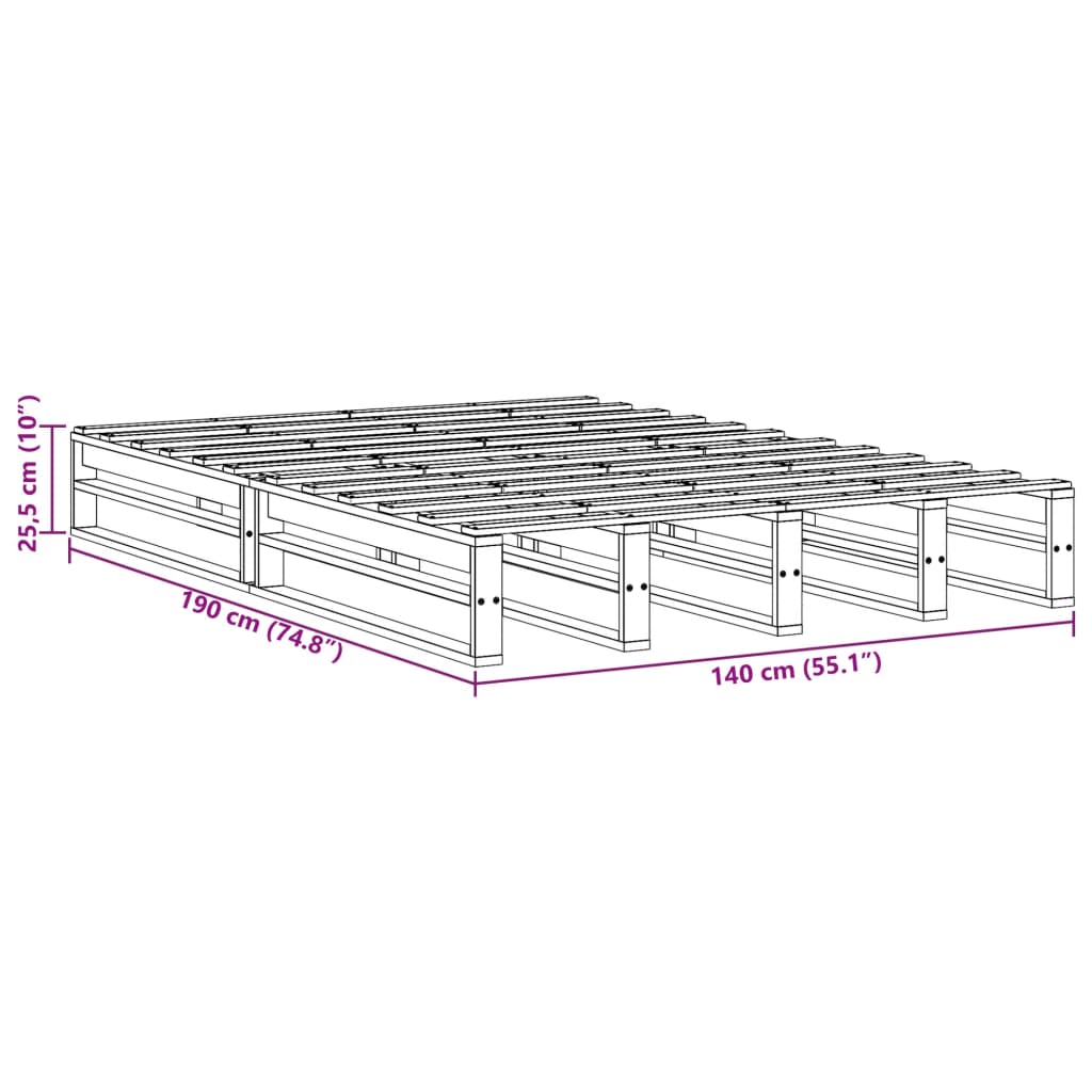 vidaXL Σκελετός Κρεβ. Χωρίς Στρώμα Λευκό 140x190 εκ Μασίφ Πεύκο