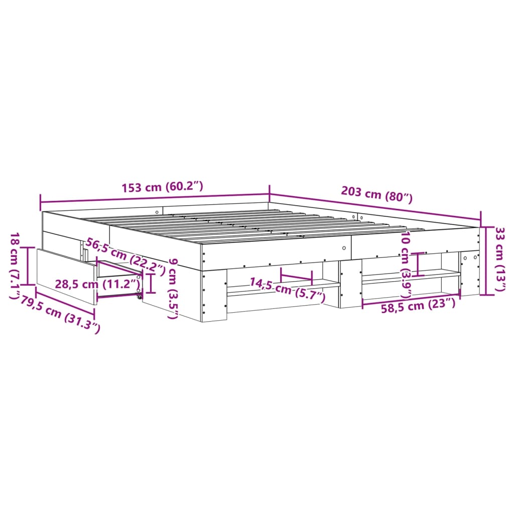 vidaXL Πλαίσιο Κρεβατιού Χωρ. Στρώμα Sonoma Δρυς 150x200εκ. Επ. Ξύλο