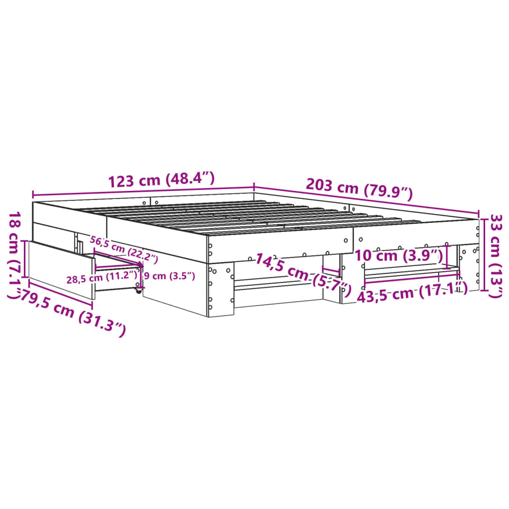 vidaXL Πλαίσιο Κρεβατιού Χωρ. Στρώμα Sonoma Δρυς 120x200εκ. Επ. Ξύλο