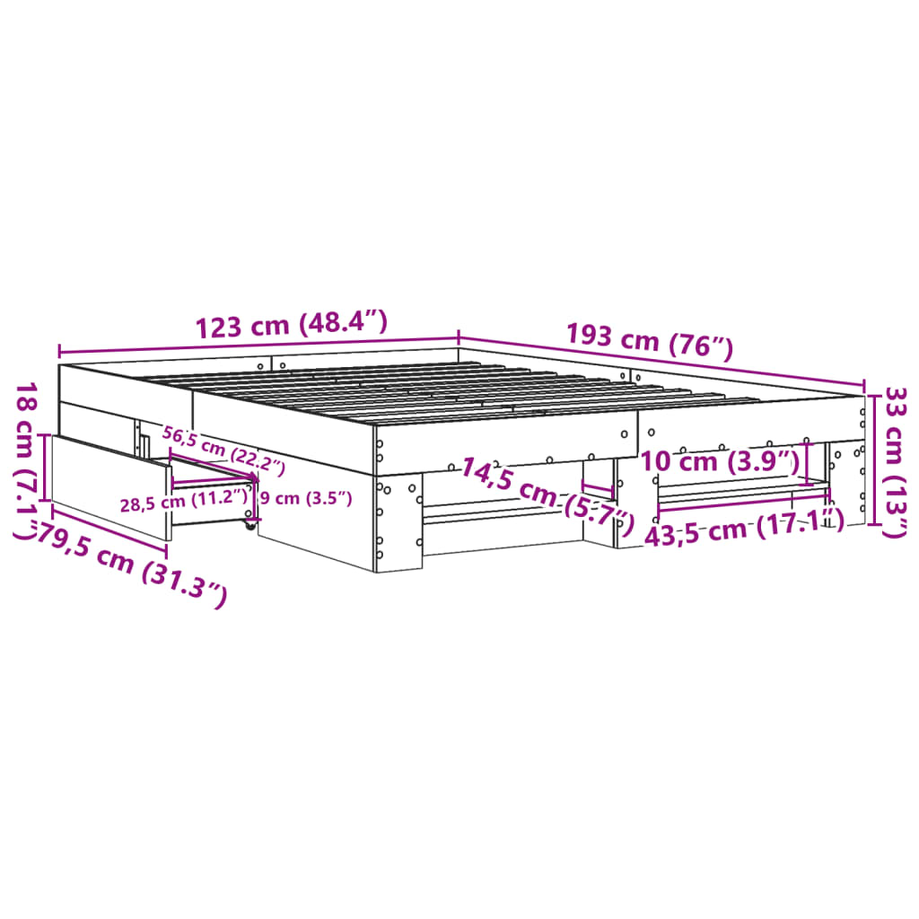 vidaXL Πλαίσιο Κρεβατιού Χωρ. Στρώμα Καφέ Δρυς 120x190 εκ. Επ. Ξύλο