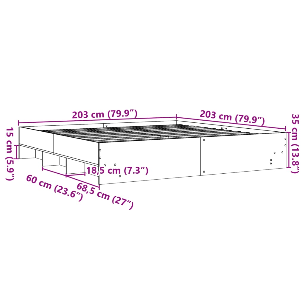 vidaXL Πλαίσιο Κρεβατιού Χωρ. Στρώμα Καφέ Δρυς 200x200 εκ Επεξ. Ξύλο