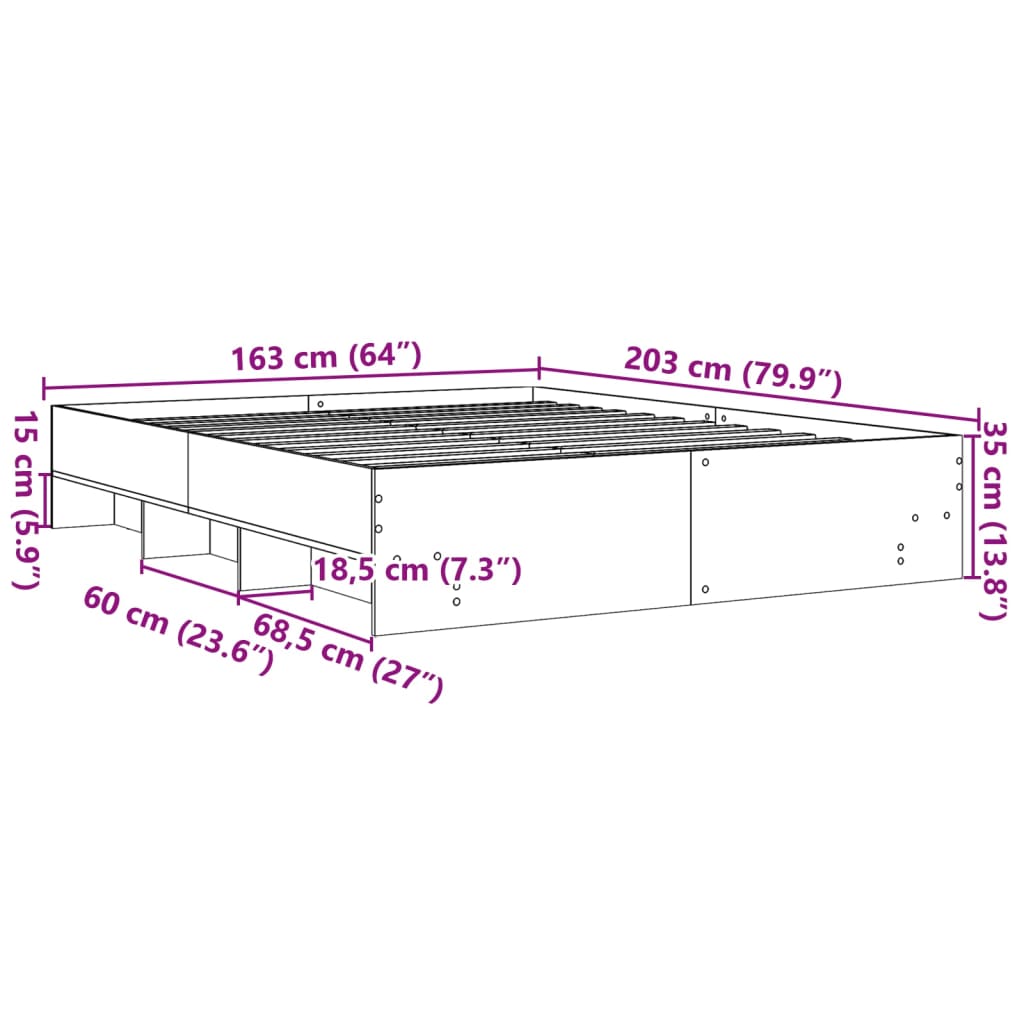 vidaXL Πλαίσιο κρεβατιού χωρίς στρώμα 160x200 εκ. Επεξεργασμένο Ξύλο