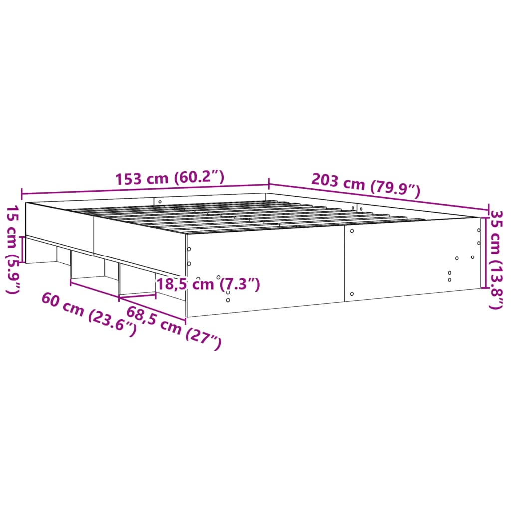 vidaXL Πλαίσιο Κρεβατιού Χωρ. Στρώμα Sonoma Δρυς 150x200εκ. Επ. Ξύλο