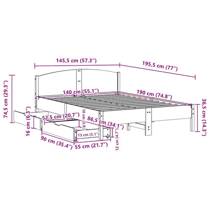 vidaXL Σκελετός Κρεβατιού Χωρίς Στρώμα Καφέ 140x190 Μασίφ Ξύλο Πεύκου