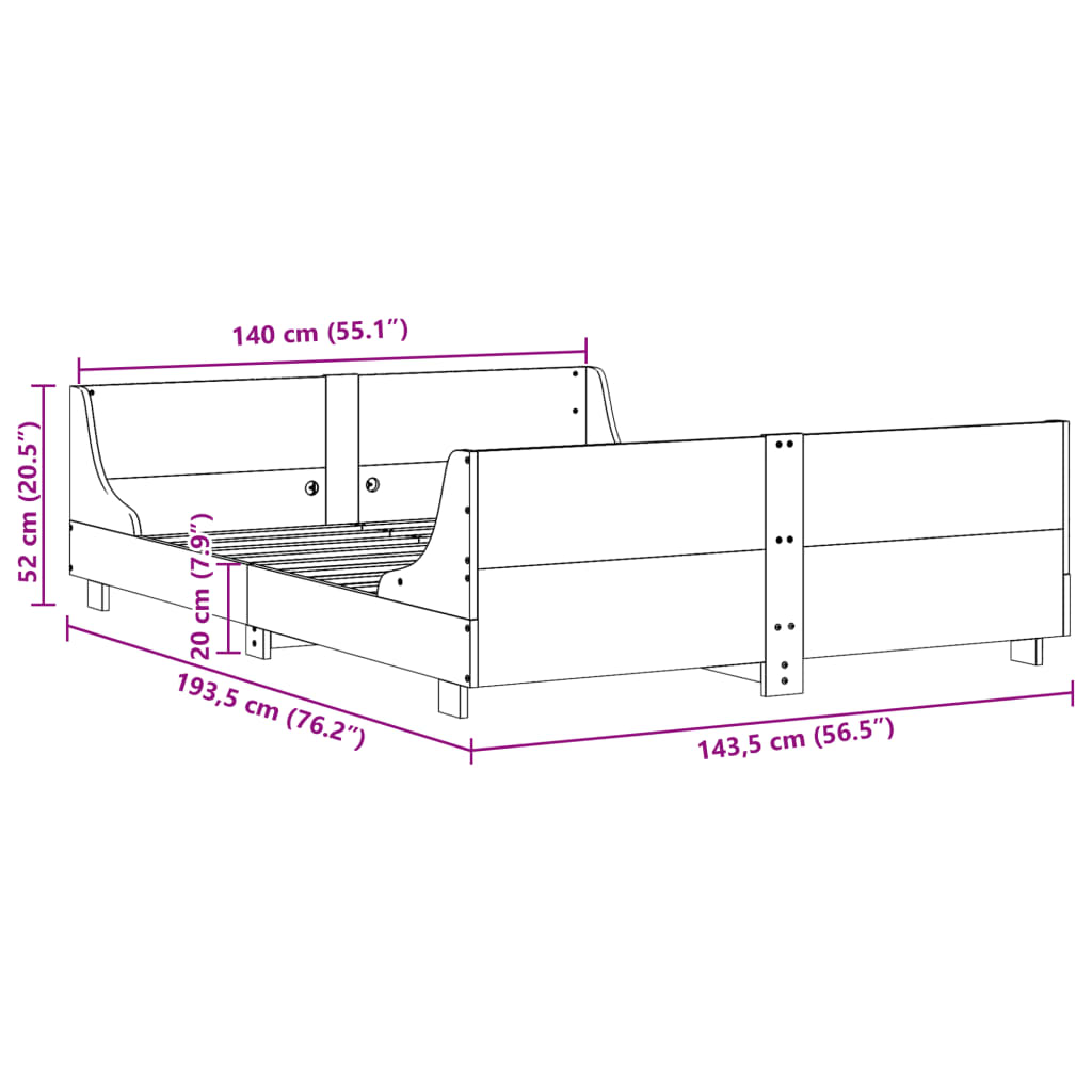 vidaXL Σκελετός Κρεβατιού Χωρίς Στρώμα Καφέ 140x190 Μασίφ Ξύλο Πεύκου