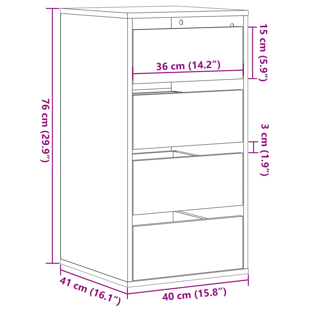 vidaXL Συρταριέρα Καφέ Δρυς 40x41x76 εκ. από Επεξεργ. Ξύλο