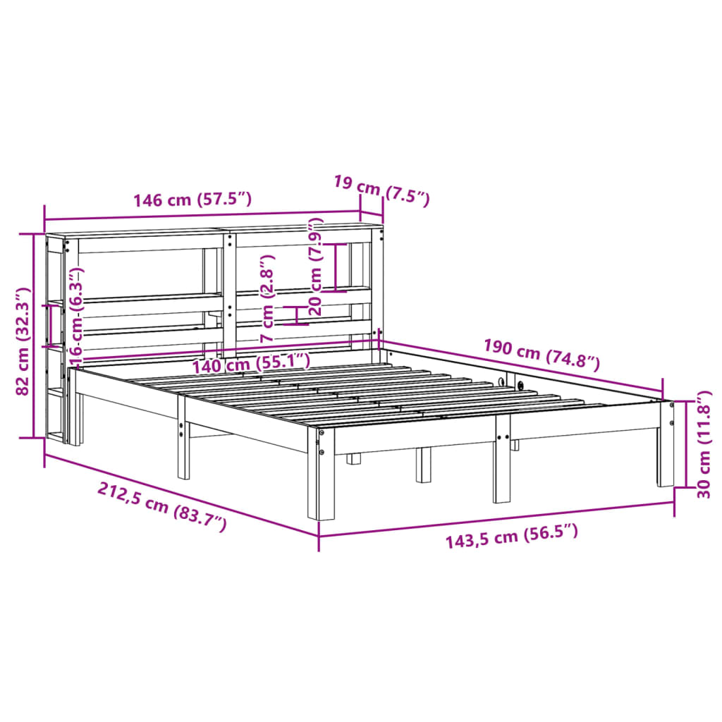 vidaXL Σκελετός Κρεβατιού Χωρίς Στρώμα Καφέ 140x190 Μασίφ Ξύλο Πεύκου