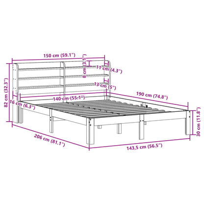 vidaXL Σκελετός Κρεβατιού Χωρίς Στρώμα Καφέ 140x190 Μασίφ Ξύλο Πεύκου