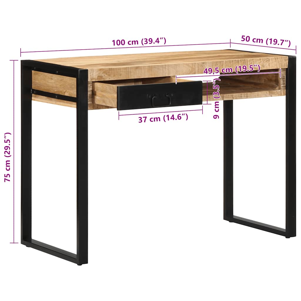 Γραφείο vidaXL 100x50x75 cm Στερεό ακατέργαστο ξύλο Mango