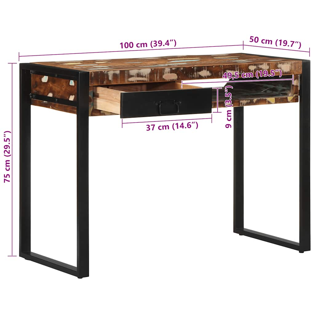 Γραφείο vidaXL Πολύχρωμο 100x50x75 cm από Στερεό Αναγεννημένο Ξύλο