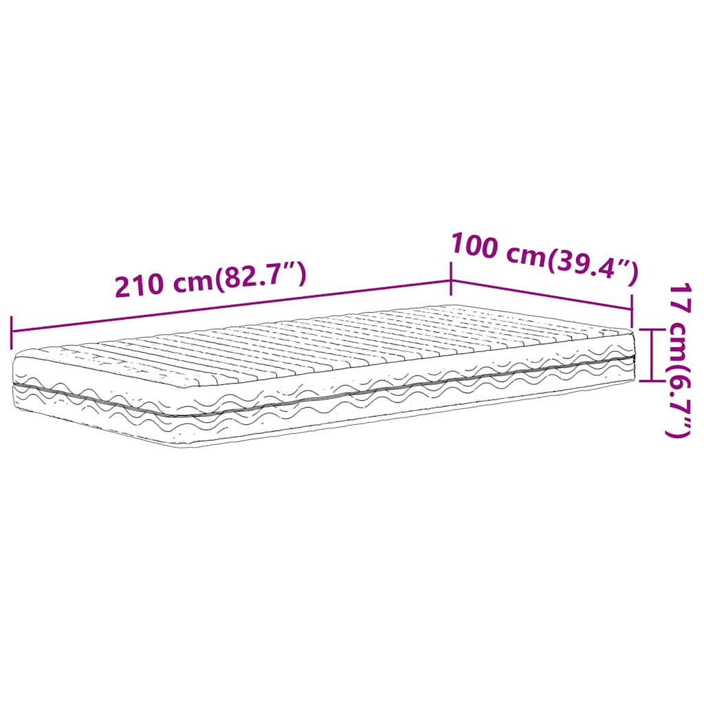 vidaXL Στρώμα Αφρού Σκληρότητα H2 H3 Λευκό 100 x 210 εκ.