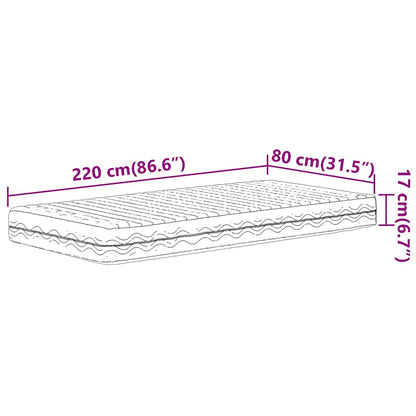 vidaXL Στρώμα Αφρού Σκληρότητα H2 H3 Λευκό 80x220 εκ.