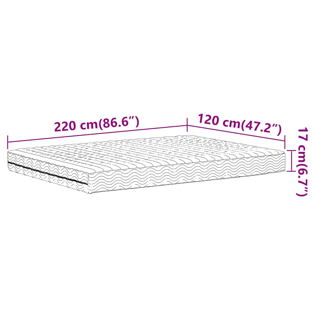 vidaXL Στρώμα Αφρού Σκληρότητα H2 H3 Λευκό 120x220 εκ.