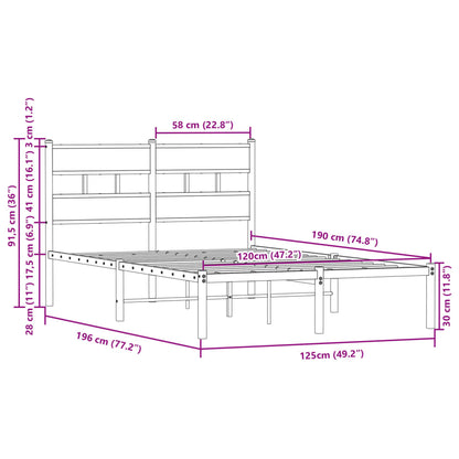 vidaXL Σκελετός Κρεβατιού Χωρίς Στρώμα με Κεφαλάρι Καφέ Δρυς 120x190εκ