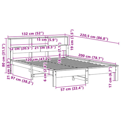 vidaXL Κρεβάτι Βιβλιοθήκη Χωρίς Στρώμα 120x200 εκ Μασίφ Ξύλο Πεύκο