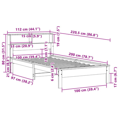 vidaXL Κρεβάτι Βιβλιοθήκη Χωρίς Στρώμα 100x200 εκ. Μασίφ Ξύλο Πεύκο