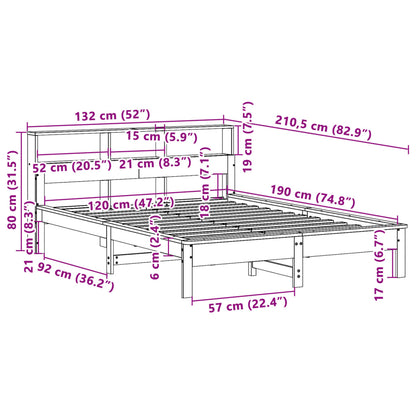 vidaXL Κρεβάτι Βιβλιοθήκη Χωρίς Στρώμα 120x190 εκ Μασίφ Ξύλο Πεύκου