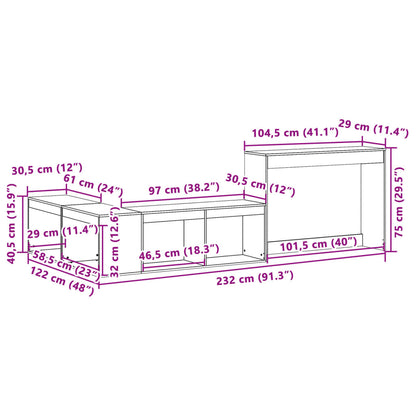 vidaXL Κομοδίνο με Γραφείο Λευκό 232x122x75 εκ. από Μασίφ Ξύλο Πεύκου