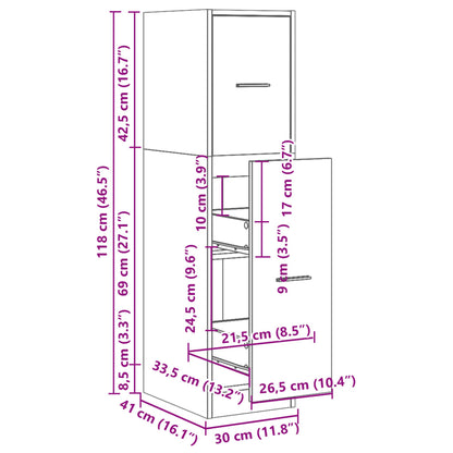 vidaXL Συρταριέρα Γενικής Χρήσης Λευκή 30x41x118 εκ. Επεξ. Ξύλο