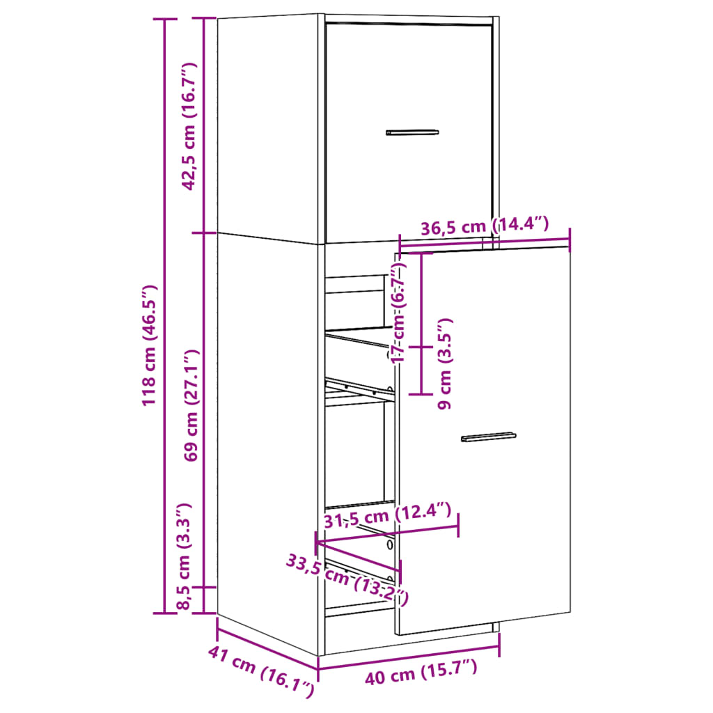 vidaXL Συρταριέρα Γενικής Χρήσης Μαύρο 40x41x118 εκ. Επεξ. Ξύλο