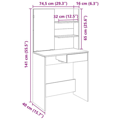 vidaXL Κομοδίνο με καθρέφτη Παλιό ξύλο 74,5x40x141 cm