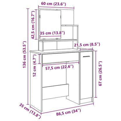 vidaXL Κομοδίνο με καθρέφτη Παλιό ξύλο 86,5x35x136 cm