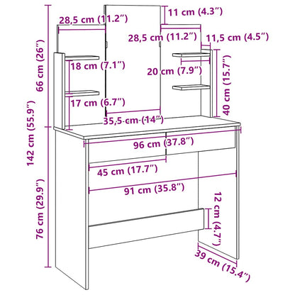 vidaXL Κομοδίνο με καθρέφτη Παλιό ξύλο 96x39x142 cm