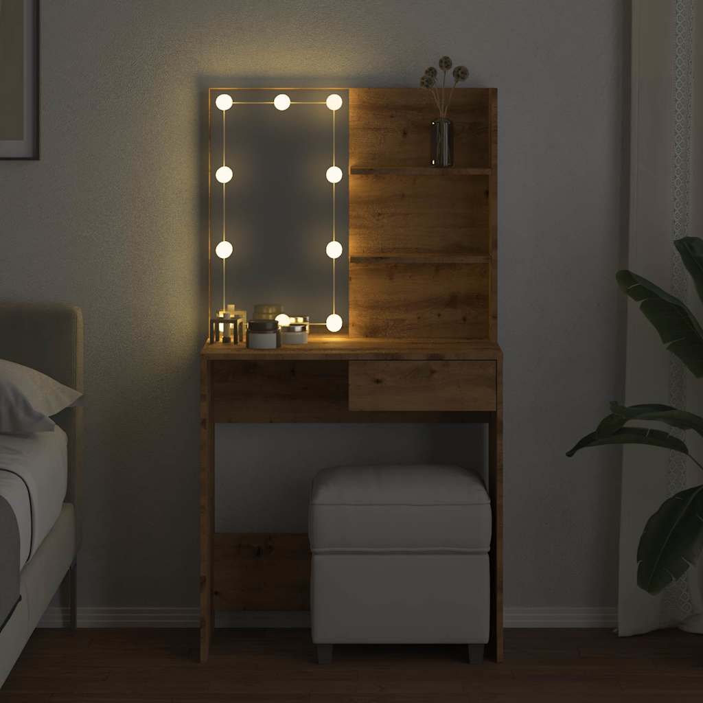 vidaXL Κομοδίνο με LED Artisan Oak 74,5x40x141 cm