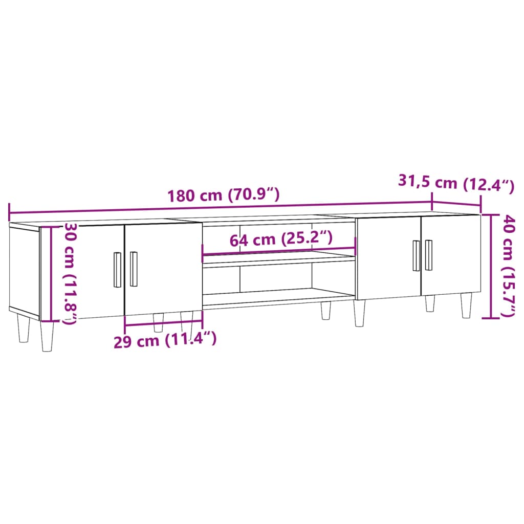 vidaXL Έπιπλο Τηλεόρασης Όψη Παλαιού Ξύλου 180x31,5x40 εκ. Επεξ. Ξύλο