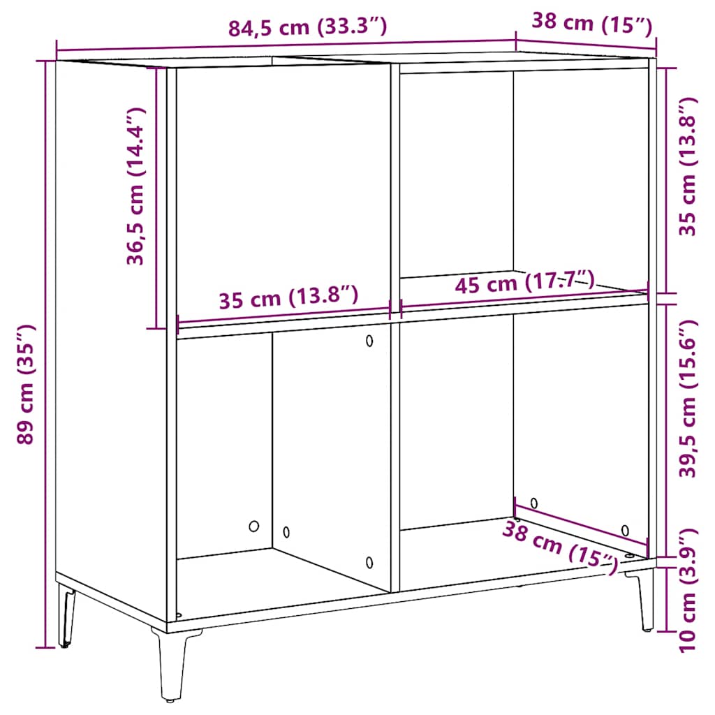 vidaXL Δισκοθήκη τεχνίτης Δρυς 84,5 x 38 x 89εκ από Επεξεργασμένο Ξύλο