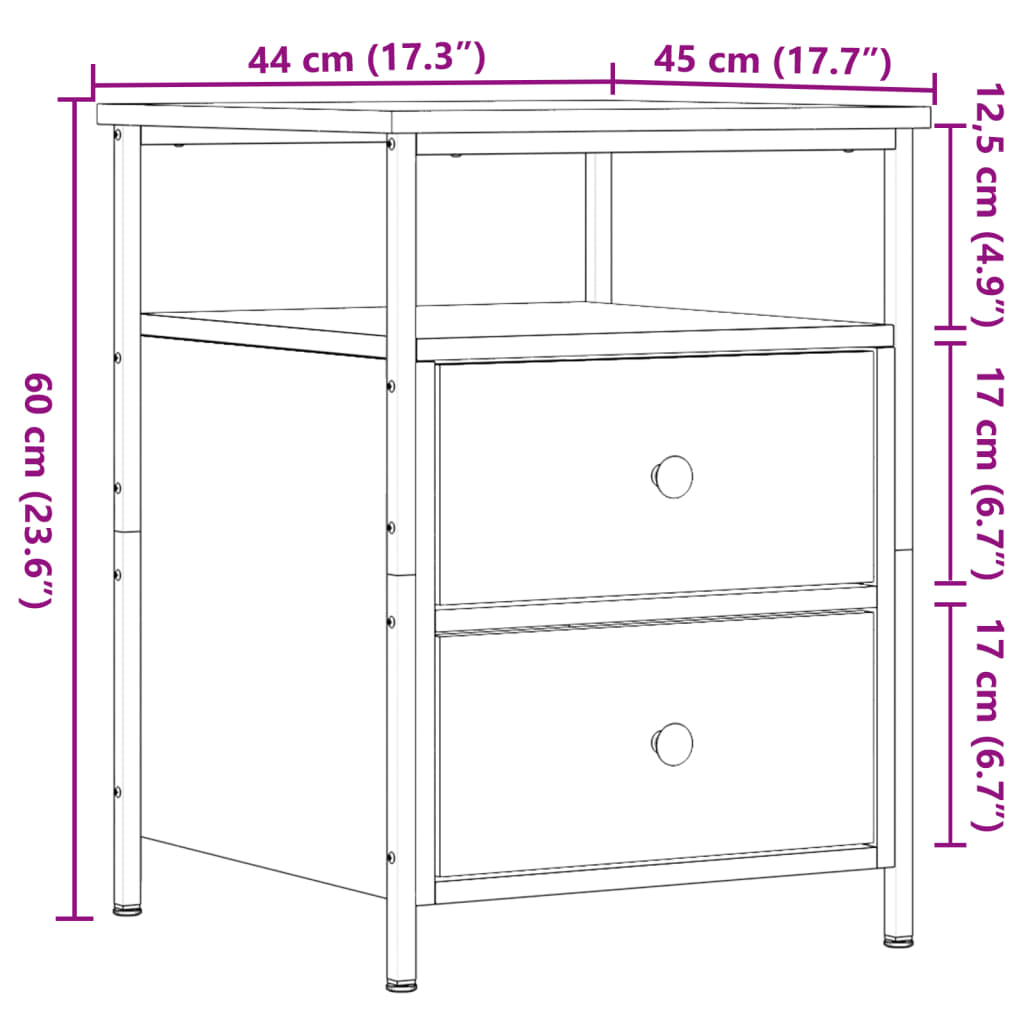 vidaXL Κομοδίνο τεχνίτης Δρυς 44x45x60 εκ. από Επεξεργασμένο Ξύλο