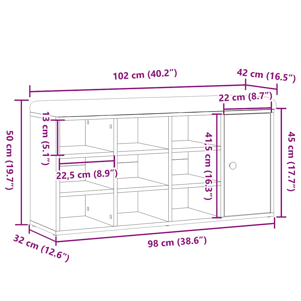 Πάγκος παπουτσιών vidaXL Artisan Oak 102x32x50 cm Κατασκευασμένο ξύλο