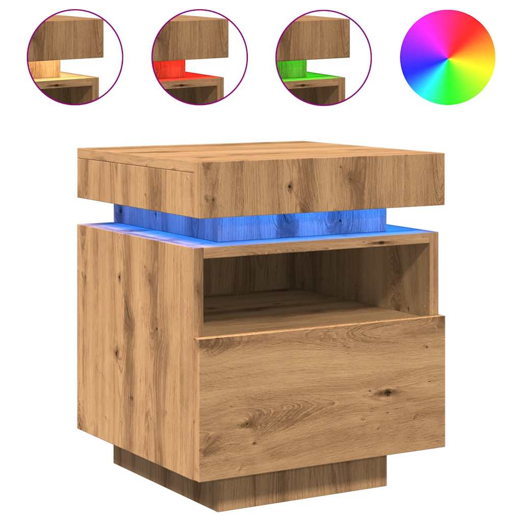 vidaXL Κομοδίνο με φώτα LED Artisan Oak 40x39x48,5 cm