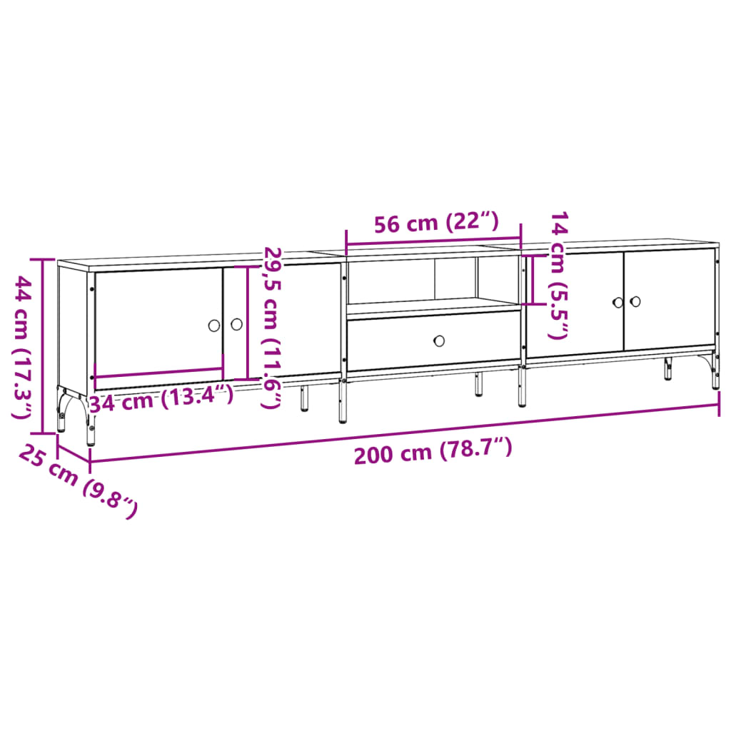 vidaXL Έπιπλο Τηλεόρασης με Συρτάρι 200x25x44 εκ. Επεξεργασμένο Ξύλο