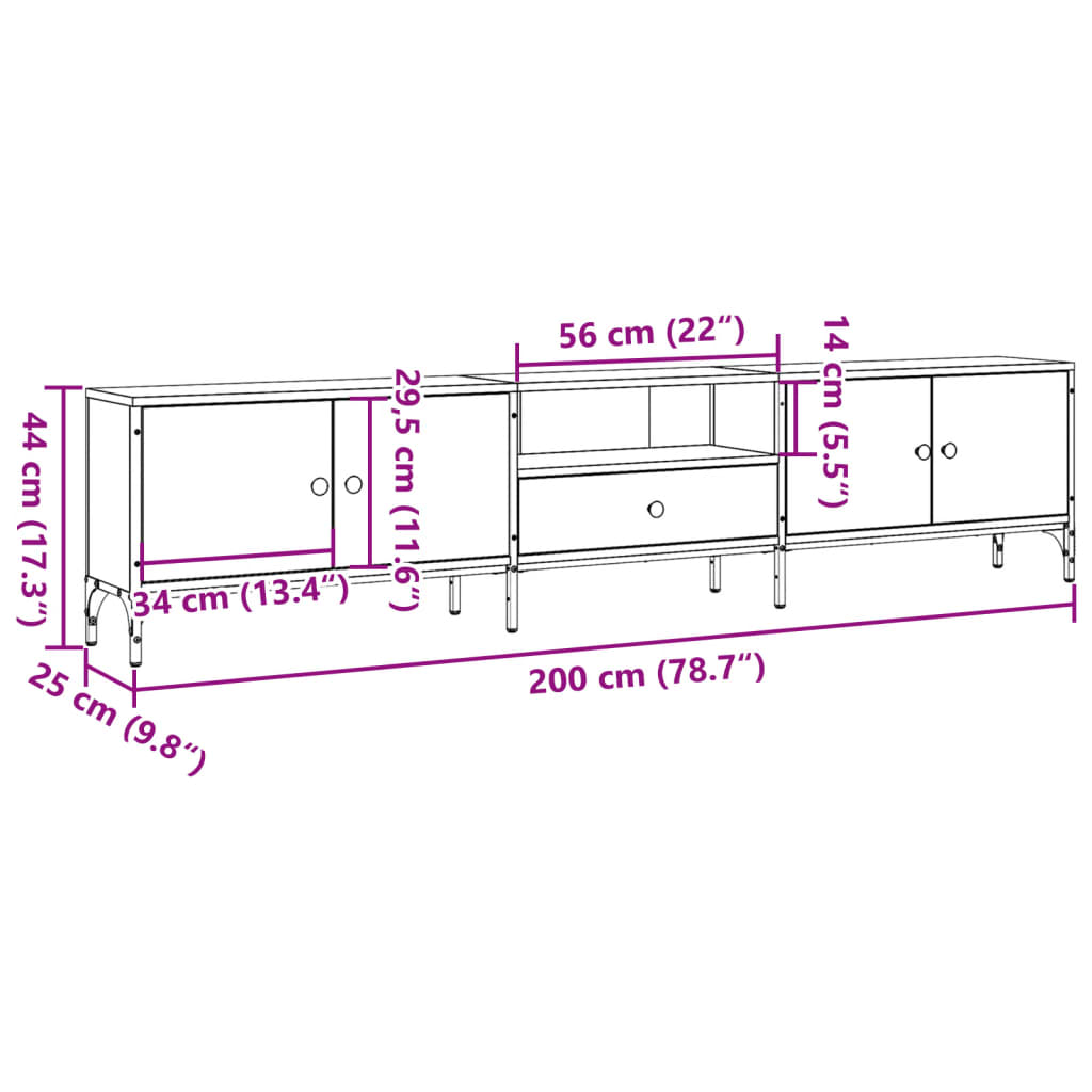 vidaXL Έπιπλο Τηλεόρασης με Συρτάρι Δρυς 200x25x44 εκ Επεξ. Ξύλο