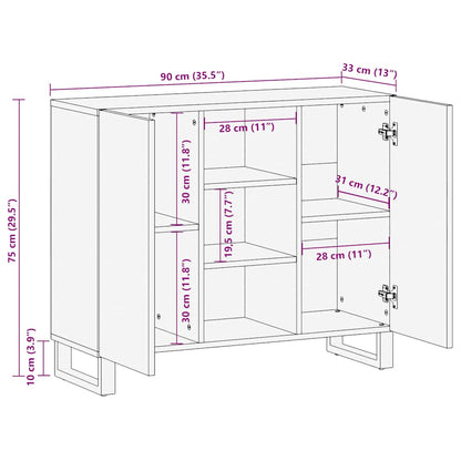 vidaXL Σκευοθήκη μαύρο 90x33x75 cm μασίφ ξύλο Μάνγκο