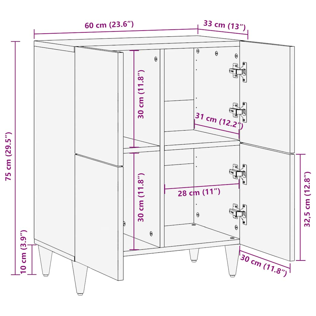 vidaXL Συρταριέρα 60 x 33 x 75 εκ. από Μασίφ Ξύλο Μάνγκο