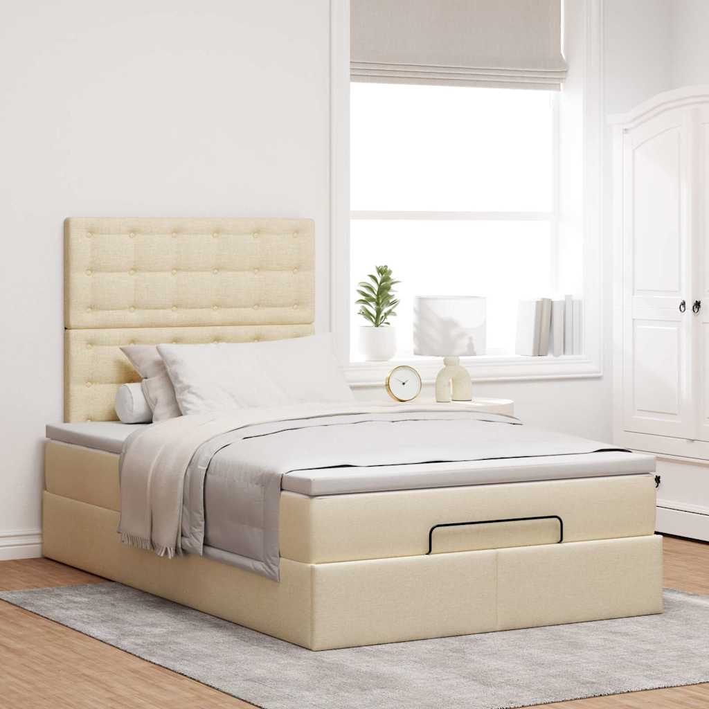 vidaXL Οθωμανικό κρεβάτι με στρώμα Cream 120x190 cm Ύφασμα