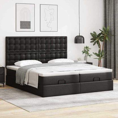 vidaXL Οθωμανικό κρεβάτι με στρώματα Μαύρο 180x200cm Faux Leather