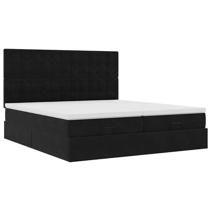 vidaXL Οθωμανικό κρεβάτι με στρώματα Μαύρο 200x200cm Velvet