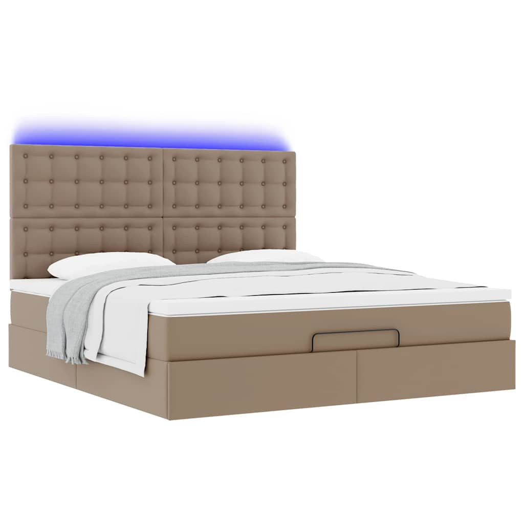 vidaXL Οθωμανικό κρεβάτι με στρώμα & LEDs Cappucino Faux Leather