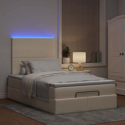 vidaXL Οθωμανικό κρεβάτι με στρώμα & LEDs Cream 120x190cm ύφασμα