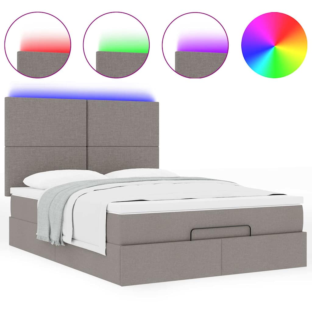 vidaXL Οθωμανικό κρεβάτι με στρώμα & LEDs Taupe 140x200 cm Ύφασμα