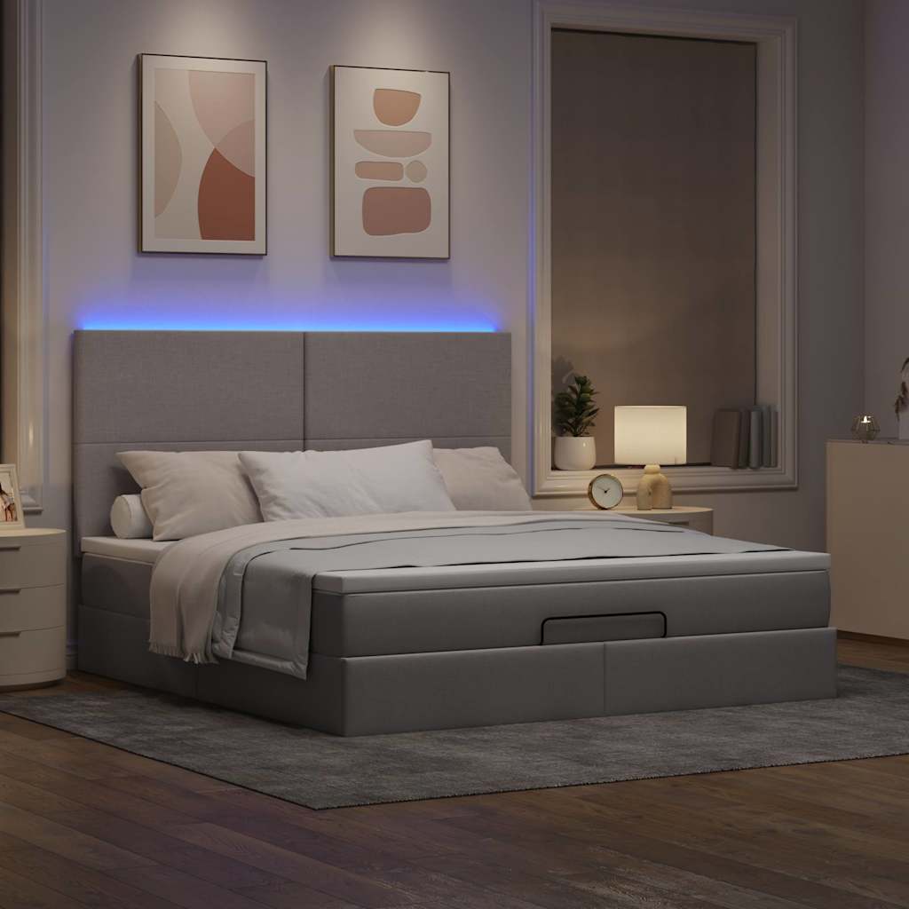 vidaXL Οθωμανικό κρεβάτι με στρώμα & LEDs Taupe 180x200cm ύφασμα