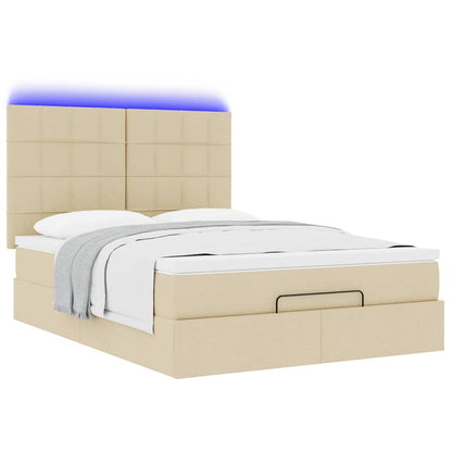 vidaXL Οθωμανικό κρεβάτι με στρώμα & LEDs Cream 140x190cm Ύφασμα