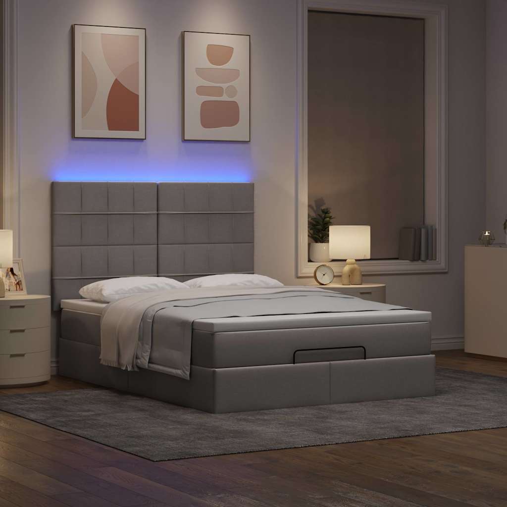 vidaXL Οθωμανικό κρεβάτι με στρώμα & LEDs Taupe 140x200 cm Ύφασμα